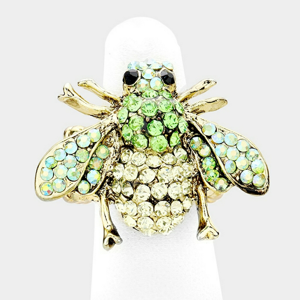 Green Rhinestone Crystal Stretch HoneyBee Ring